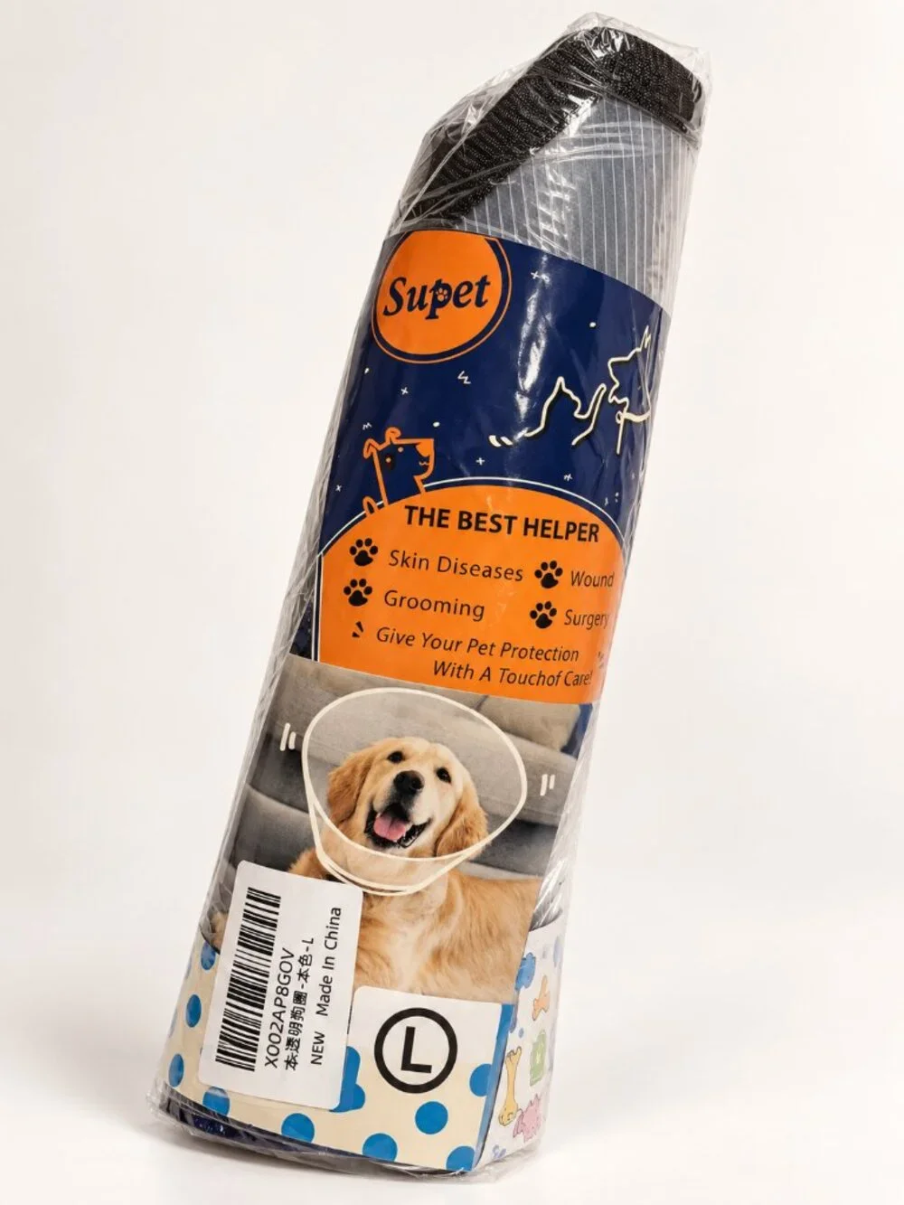 Supet Large Clear Dog Recovery Cone Collar Black Trim